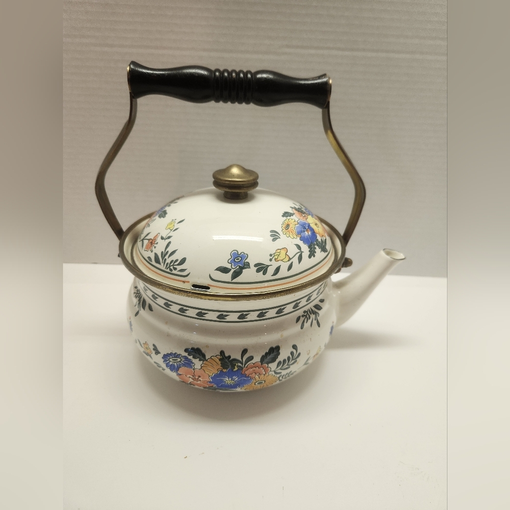 Vintage Kamenstein Floral Enamel Teapot